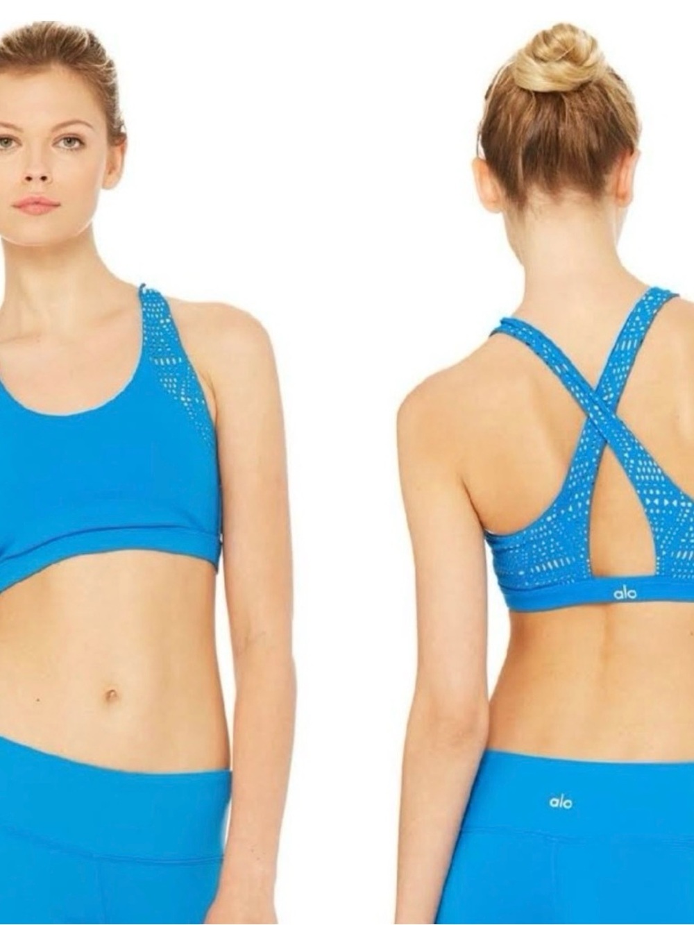 ALO Yoga Bright Blue Laser-Cut Patina Sports Bra
